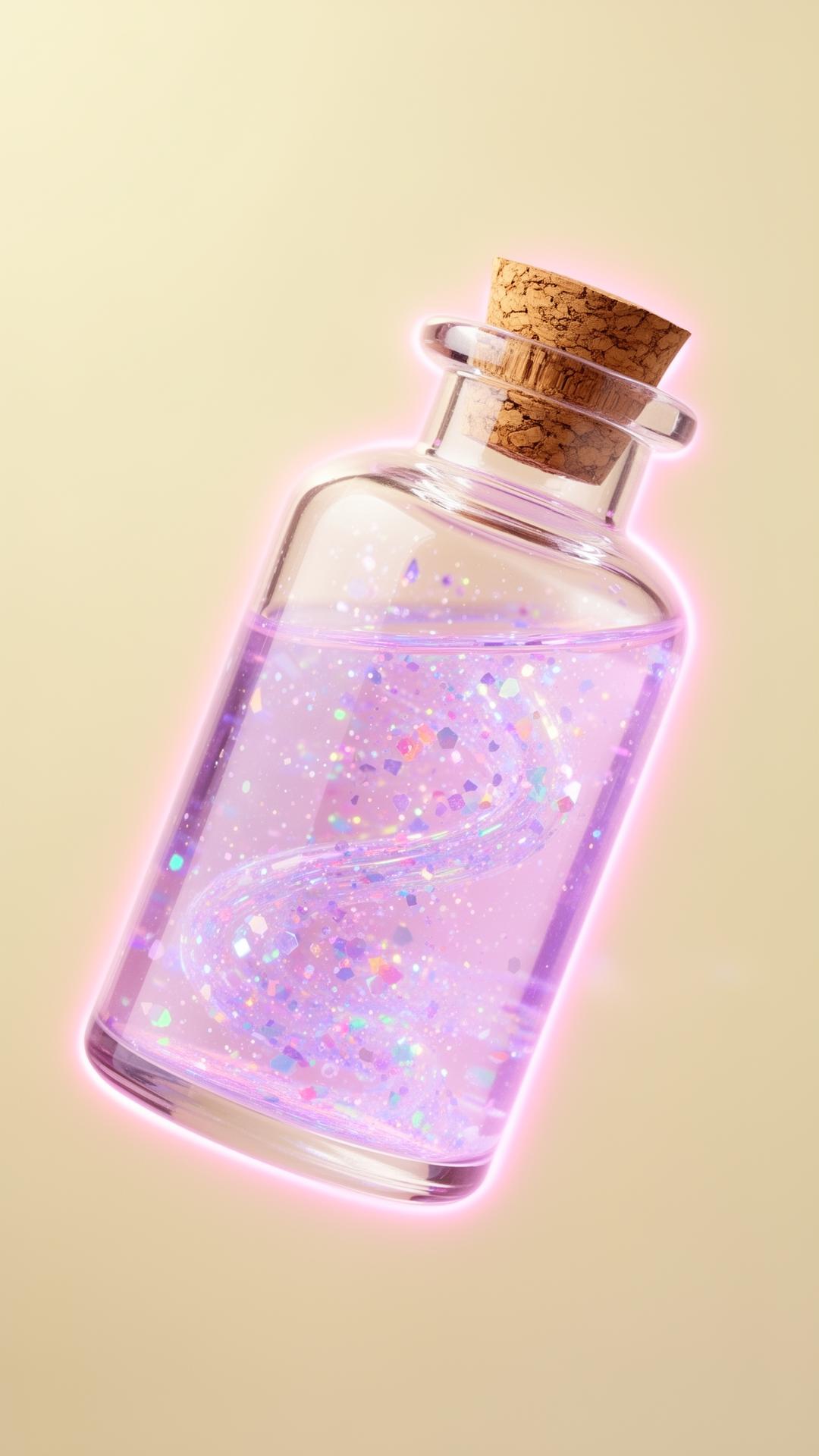 Iridescent custom potion bottle with holographic glitter
